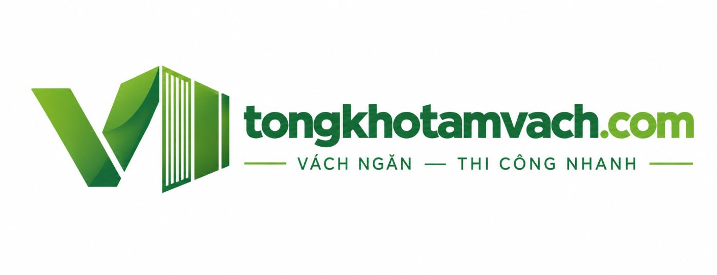 Logo xanh lá tongkhotamvach.com, biểu tượng vách ngăn và dòng chữ Vách ngăn — Thi công nhanh